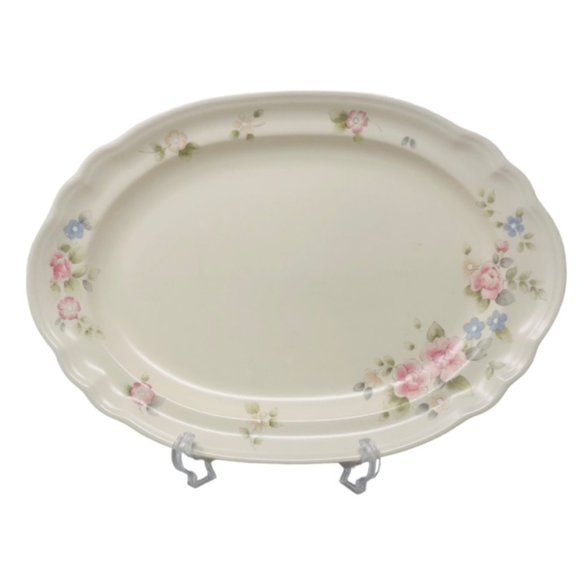 Pfaltzgraff Tea Rose Dish Oval Serving Platter 14 1/2 X 10 Stamped Embossed USA - Picture 1 of 7